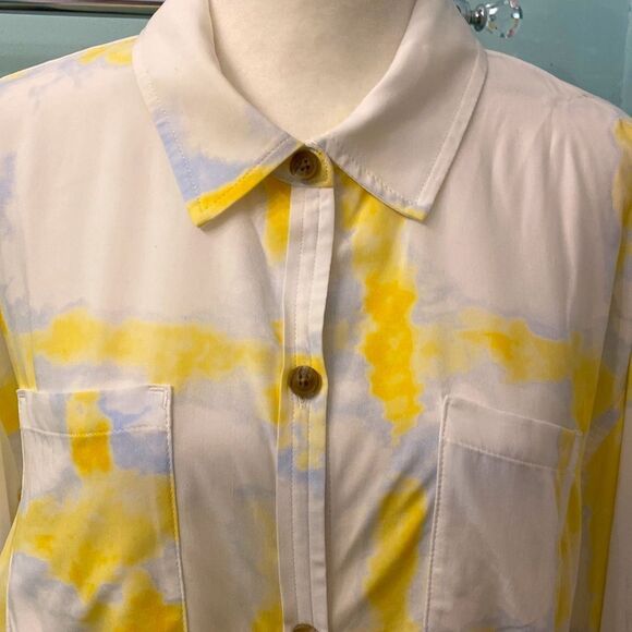 Calia by Carrie Underwood Watercolor Yellow Swim Coverup Utility Shirt NEW - Picture 8 of 16